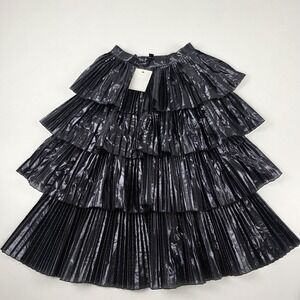 Delfi Collective Skirt Womens Small Black Metallic Pleated Tiered Midi Made USA
